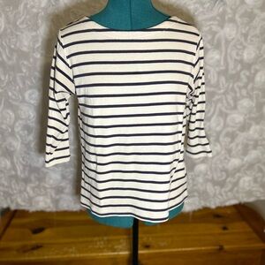 L.L. Bean Women's Long Sleeve Top - Navy and Cream Stripes